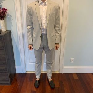 White and Grey Express Pinstripe Full Suit.
